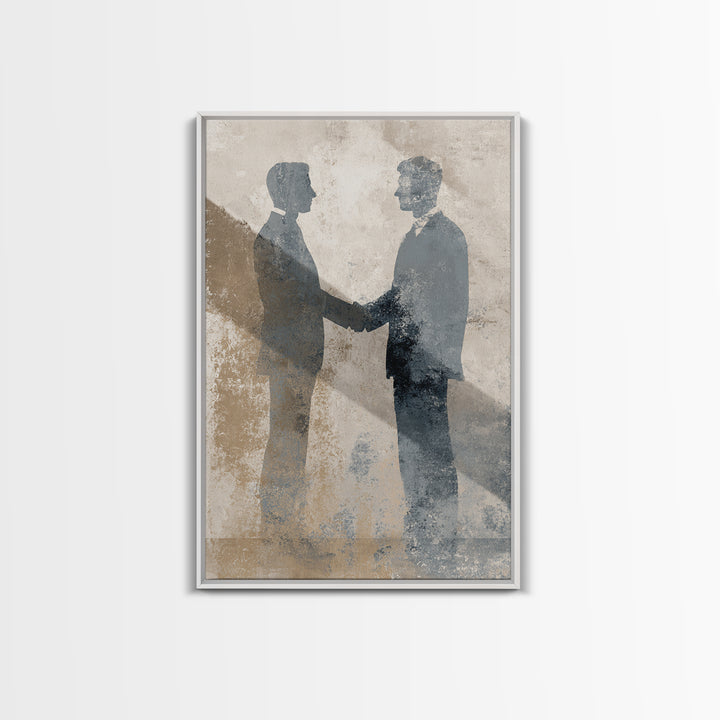 Diplomatic Handshake Silhouette Canvas Print, Law Office Art, Wall Decor, Office Decor, Abstract Art, Counsel, Floral Art, LOA-2x3-99