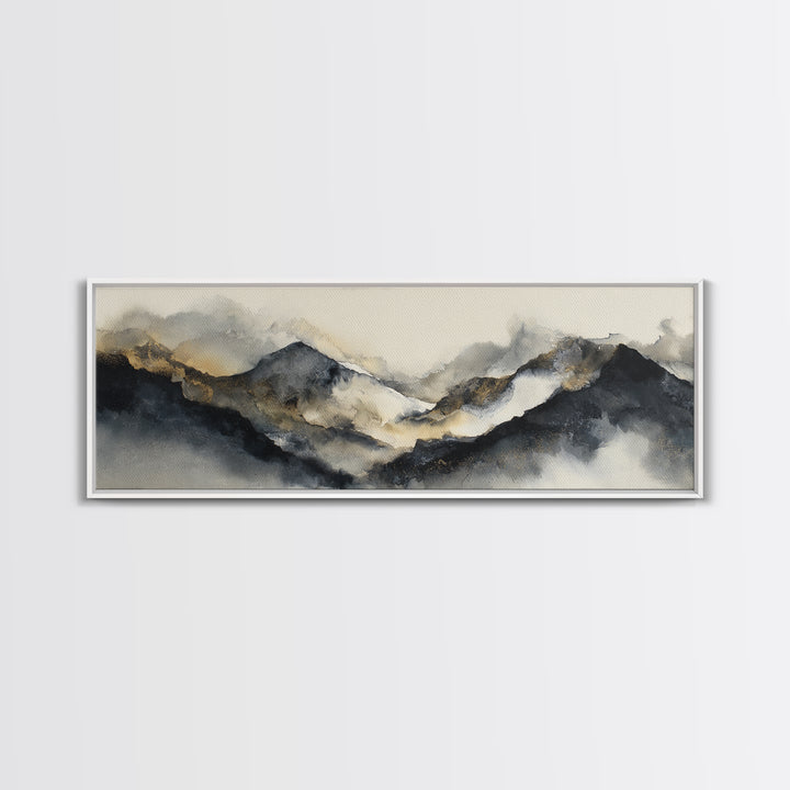 Ink Wash Mountain Symbolizing Stability Framed Canvas Print, Law Office Art, Lawyer Gift, Office Decor, Watercolor Art, Counsel, LOA-3x1-12