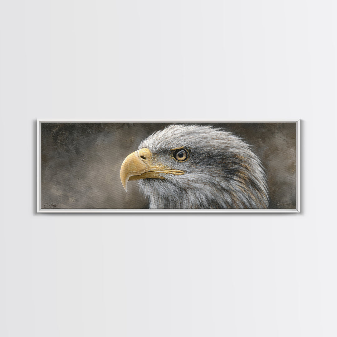 Eagle Portrait with Solemn Presence Canvas Print, Law Office Art, Neutral Decor, Office Decor, Fine Art, Counsel, Wall Art, LOA-3x1-22