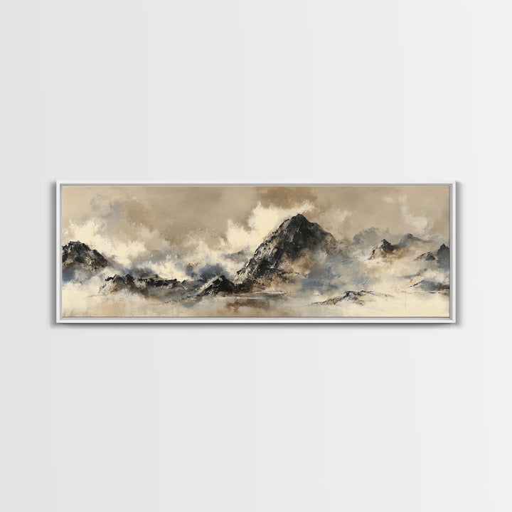 Ink Wash Mountain Symbolizing Stability Framed Canvas Print, Law Office Art, Fine Art Print, Office Decor, Oil Painting, LOA-3x1-60
