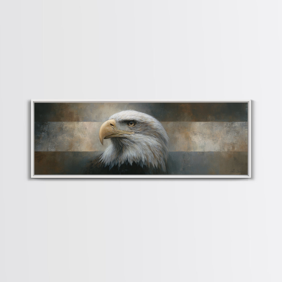 Eagle Portrait with Solemn Presence Canvas Print, Law Office Art, Modern Decor, Office Decor, Oil Painting, Counsel, Wall Decor, LOA-3x1-70