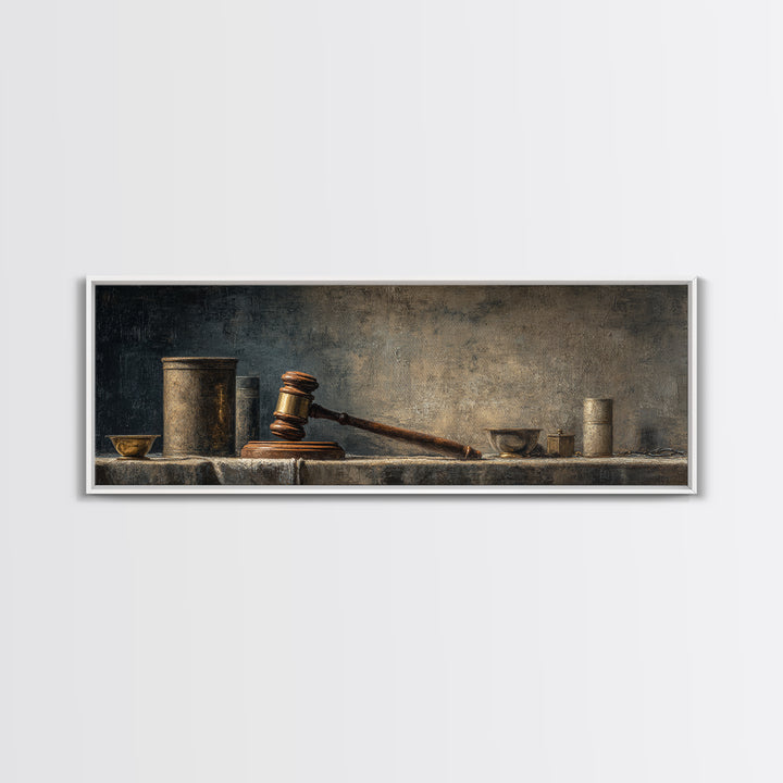 Classic Gavel Still Life Framed Canvas Print, Law Office Art, Office Art, Office Decor, Fine Art, Counsel, Teen Girl Room Decor, LOA-3x1-77
