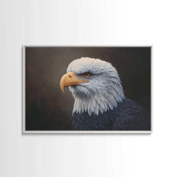 Eagle Portrait with Solemn Presence Framed Canvas Print, Law Office Art, Office Decor, Fine Art, Counsel, Therapy Office Decor, LOA-3x2-10