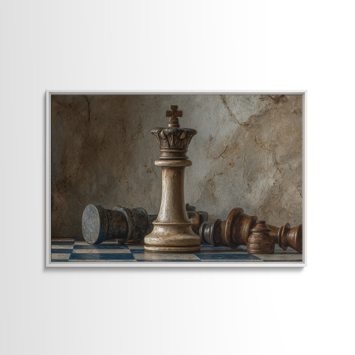 Single Chess King Framed Canvas Print, Law Office Art, Minimalist Decor, Office Decor, Fine Art, Counsel, Poster Print, LOA-3x2-2