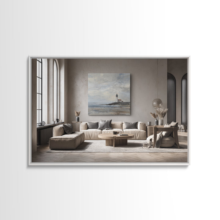 Stormy Landscape with Lighthouse as Guidance Metaphor Framed Canvas Print, Law Office Art, Law, Office Decor, Fine Art, Counsel, LOA-3x2-39