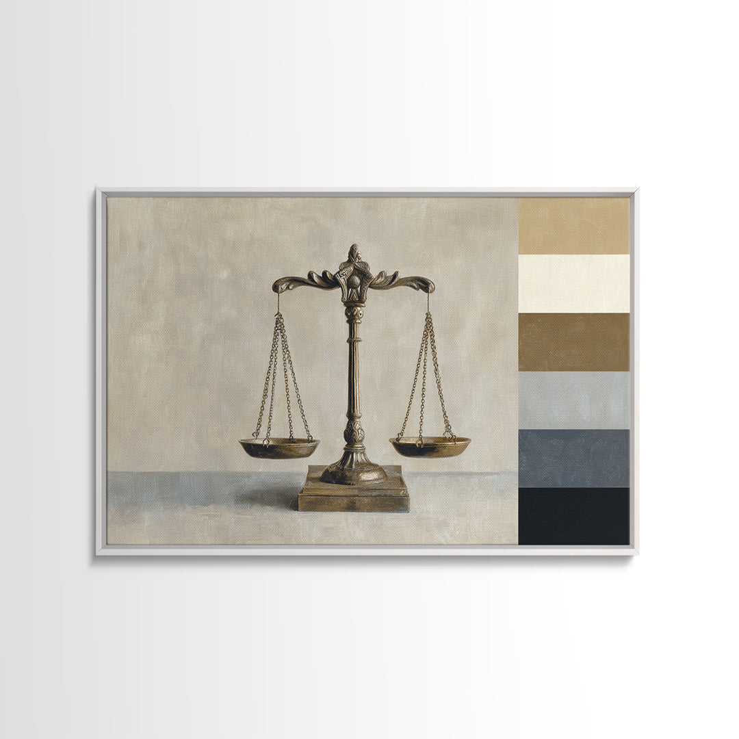 Classical Scales of Justice Framed Canvas Print, Law Office Art, Metal Wall Decor, Office Decor, Counsel, Home Office Decor, LOA-3x2-5