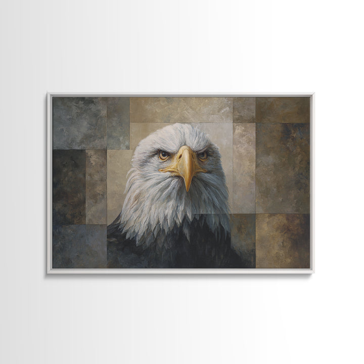 Eagle Portrait with Solemn Presence Canvas Print, Law Office Art, Metal Wall Decor, Office Decor, Counsel, Home Office Decor, LOA-3x2-58