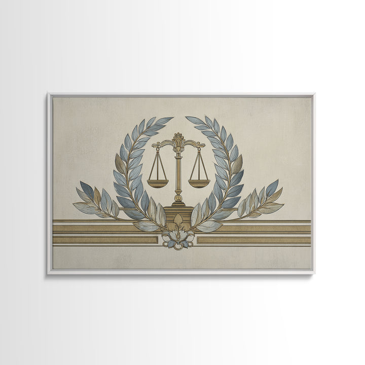 Minimal Line Drawing of Scales and Laurel Canvas Print, Law Office Art, Office, Office Decor, Abstract Art, Counsel, LOA-3x2-62