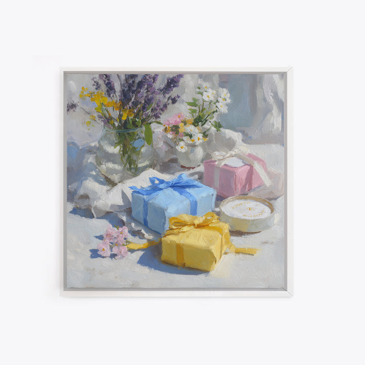 Lavender Sachet and Ribbon Still Life Canvas Print, Laundry Room Art, Gallery Wall Prints, Living Room Decor, Fine Art, Clean, LRA-1x1-17