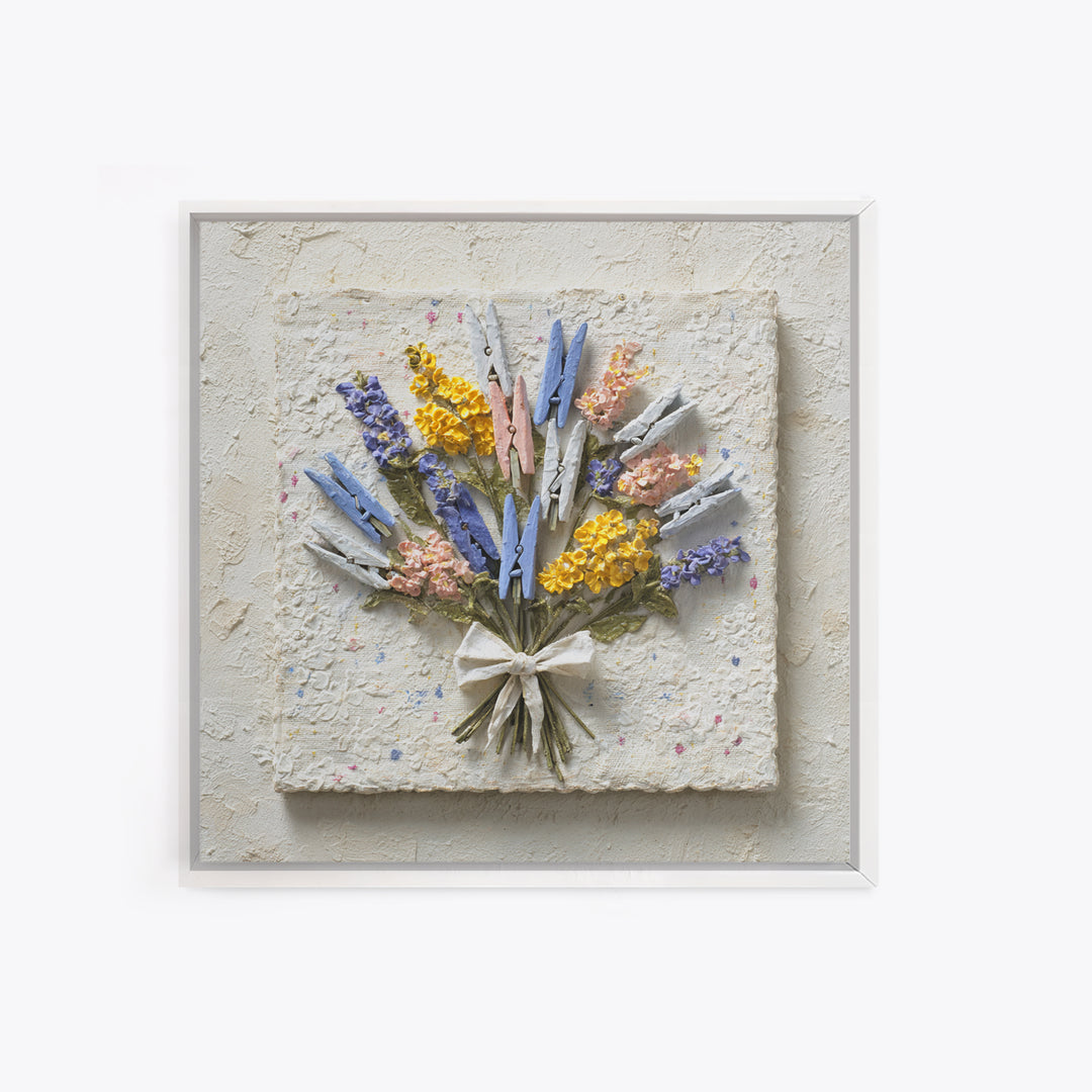 Clothespin Bouquet in Folk Art Style Canvas Print, Laundry Room Art, Oil Painting, Living Room Decor, Fine Art, Clean, LRA-1x1-20