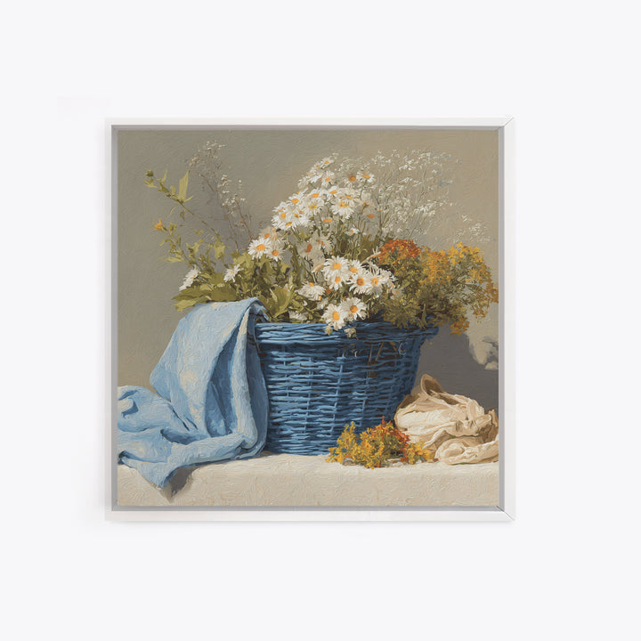 Blue Laundry Basket Framed Canvas Print, Laundry Room Art, Fine Art Print, Living Room Decor, Fine Art, Clean, Painting, LRA-1x1-29