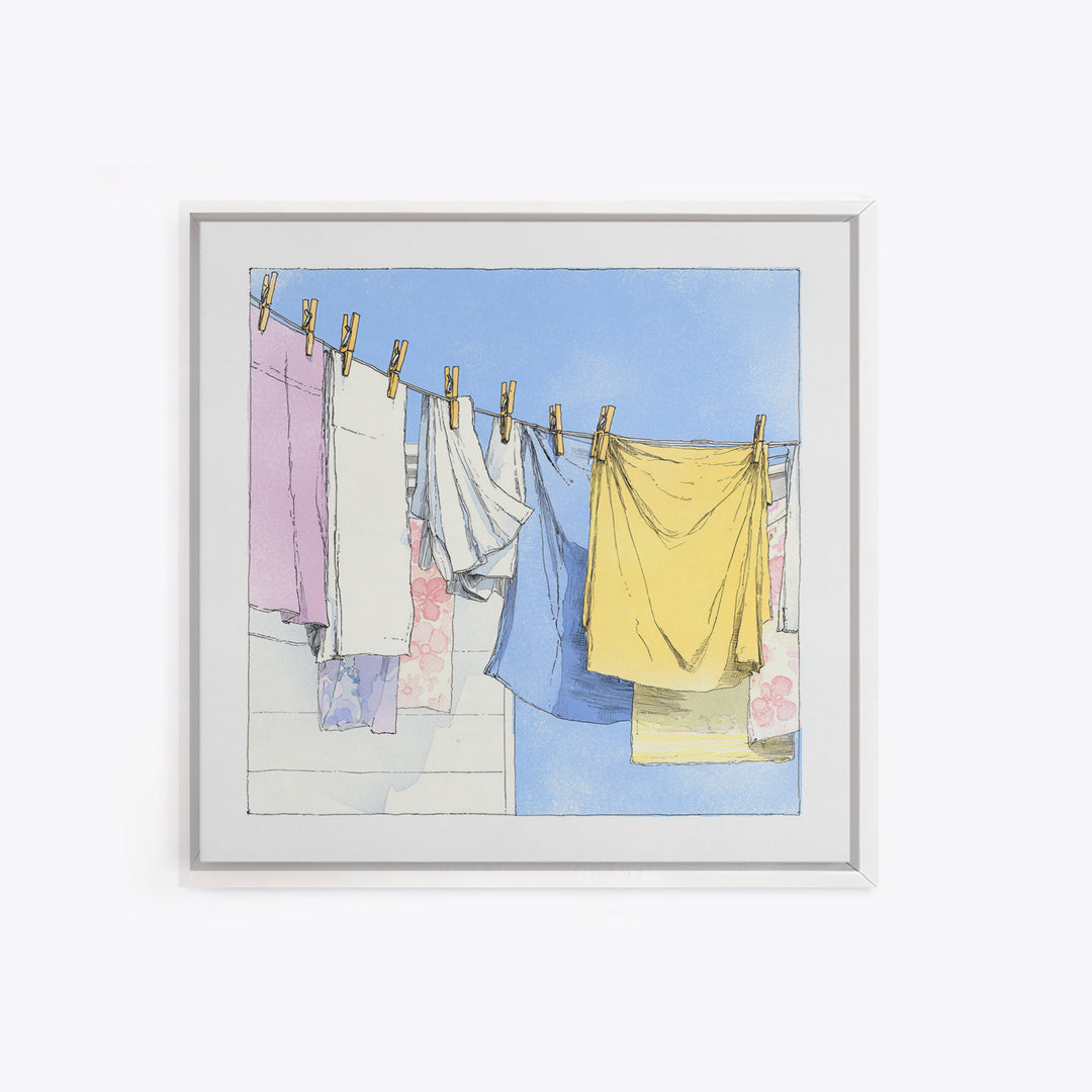 Simple Line Drawing of Hanging Laundry Canvas Print, Laundry Room Art, Farmhouse Wall Decor, Living Room Decor, Clean, LRA-1x1-64