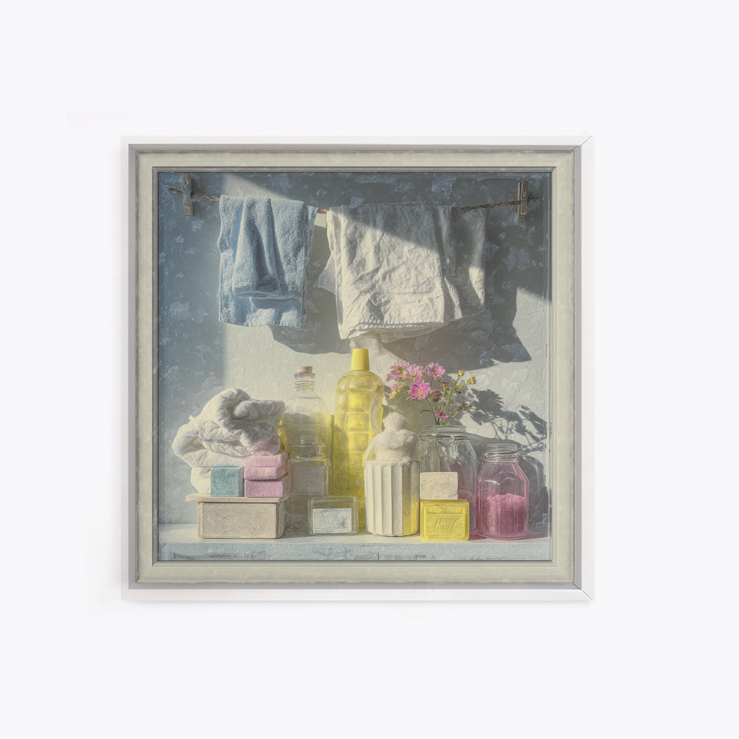 Farmhouse Laundry Sign Ornament Without Words Framed Canvas Print, Laundry Room Art, Gallery Decor, Living Room Decor, Clean, LRA-1x1-67