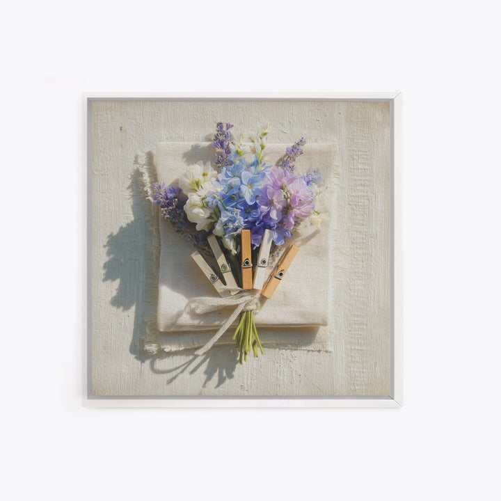 Clothespin Bouquet in Folk Art Style Framed Canvas Print, Laundry Room Art, Whimsical Art, Living Room Decor, Fine Art, Clean, LRA-1x1-68
