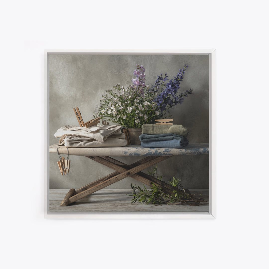 Ironing Board Still Life Framed Canvas Print, Laundry Room Art, Gallery Wall Prints, Living Room Decor, Fine Art, Clean, LRA-1x1-72
