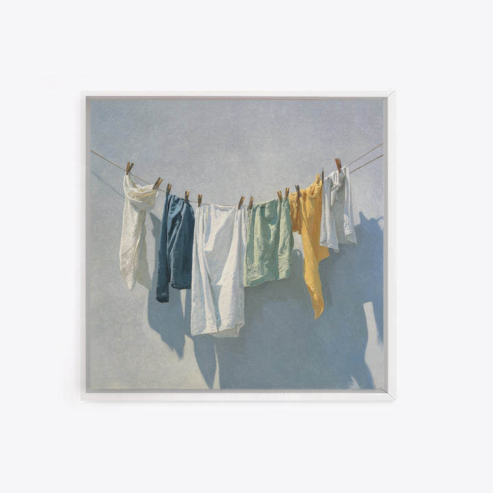 Clothesline with White Linens Blowing in Sunshine Canvas Print, Laundry Room Art, Art Print, Living Room Decor, Clean, LRA-1x1-73
