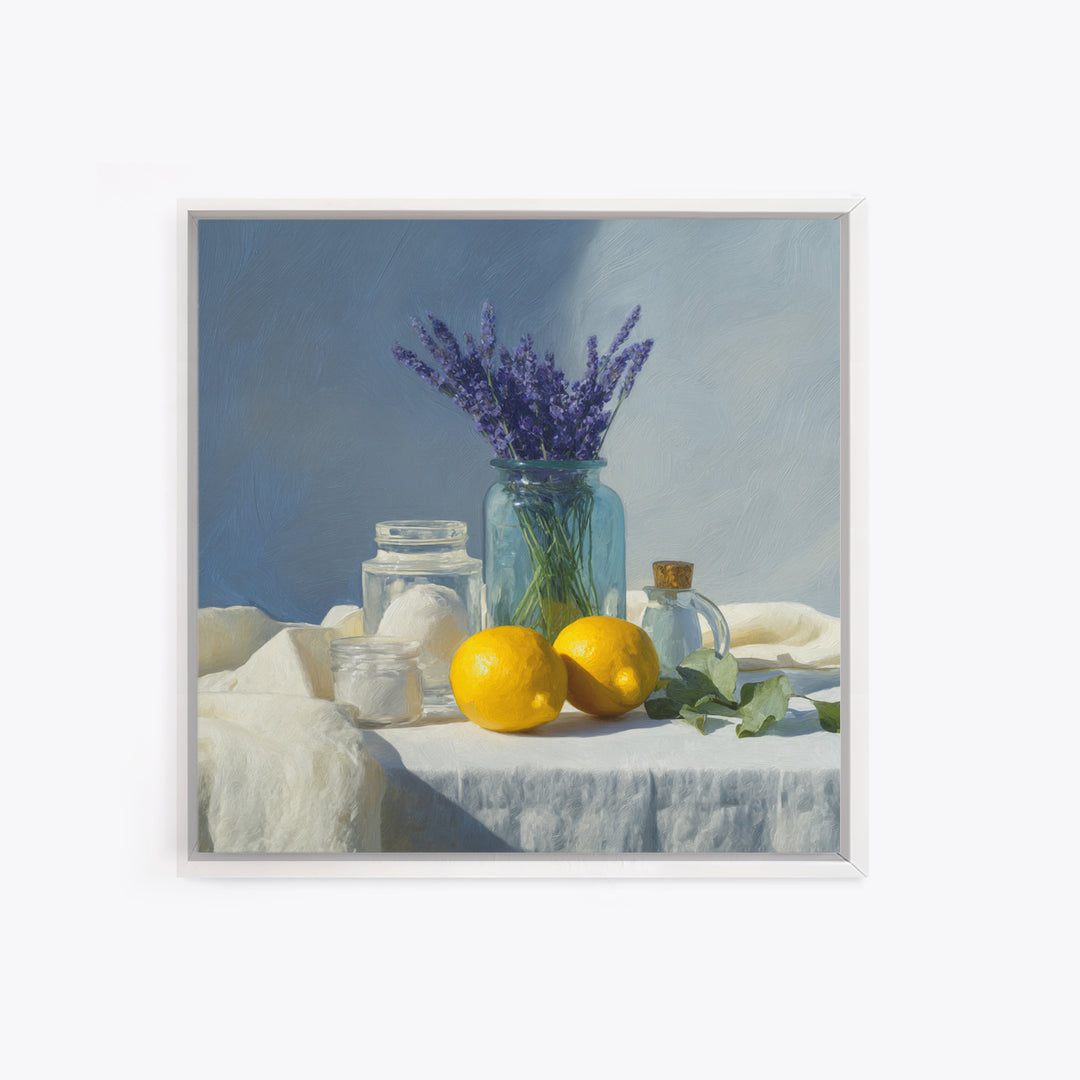 Lemon and Clean Linen Still Life Canvas Print, Laundry Room Art, Modern Decor, Living Room Decor, Abstract Art, Clean, LRA-1x1-75