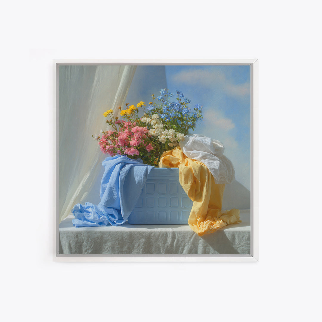 Blue Laundry Basket Canvas Print, Laundry Room Art, Room Decor, Living Room Decor, Fine Art, Clean, New Home Gift, LRA-1x1-77