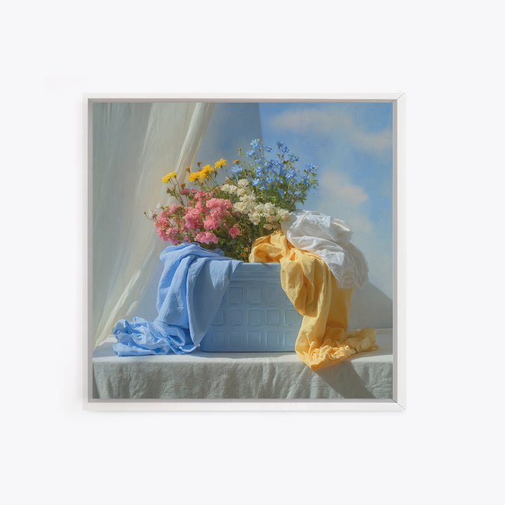 Blue Laundry Basket Canvas Print, Laundry Room Art, Room Decor, Living Room Decor, Fine Art, Clean, New Home Gift, LRA-1x1-77