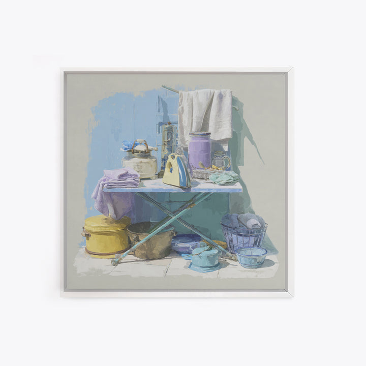 Retro Iron Illustration Canvas Print, Laundry Room Art, Textured Painting, Living Room Decor, Fine Art, Clean, New Home Gift, LRA-1x1-81