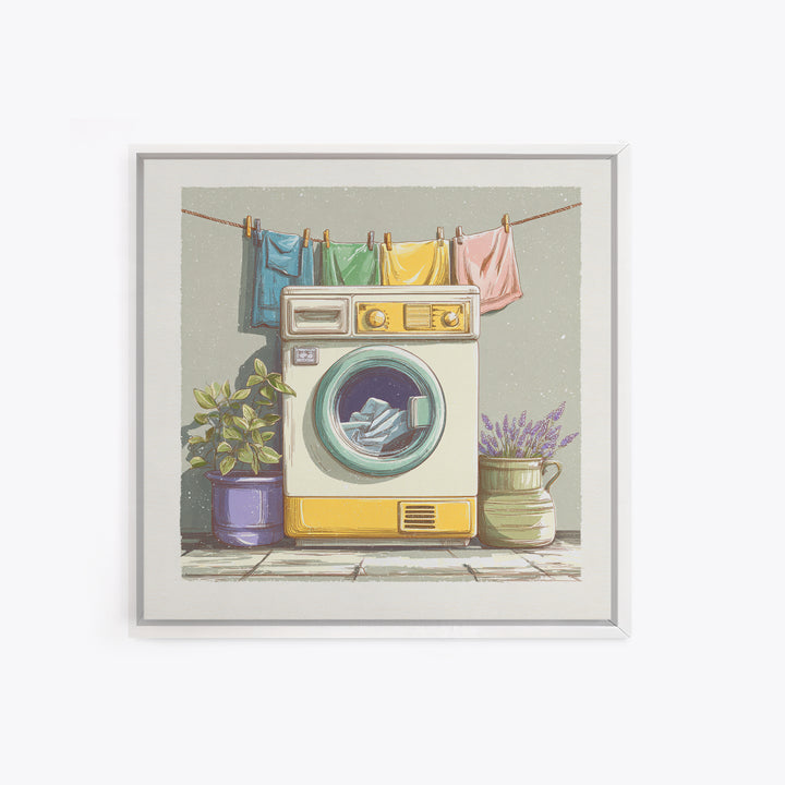 Washing Machine Icon Graphic Without Text Canvas Print, Laundry Room Art, Neutral Decor, Living Room Decor, Oil Painting, Clean, LRA-1x1-82