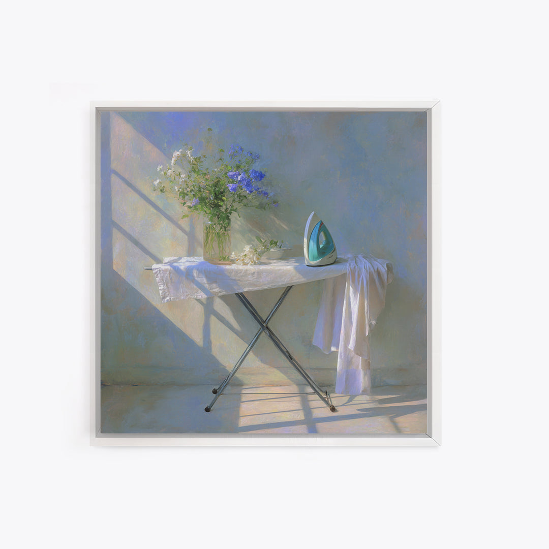 Ironing Board Still Life Framed Canvas Print, Laundry Room Art, Printable Wall Art, Living Room Decor, Fine Art, Clean, LRA-1x1-96