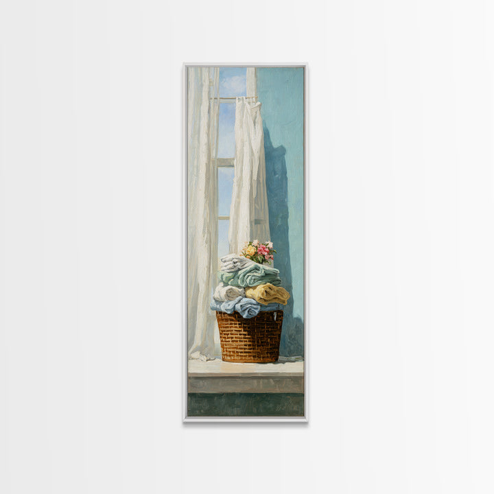 Basket of Folded Towels Canvas Print, Laundry Room Art, Downloadable Art, Living Room Decor, Fine Art, Clean, Boho Decor, LRA-1x3-2