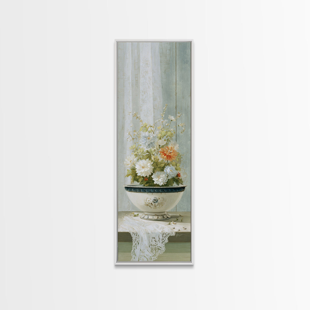 Old Enamel Basin Filled Framed Canvas Print, Laundry Room Art, Luxury Decor, Living Room Decor, Clean, Digital Wall Art, LRA-1x3-20