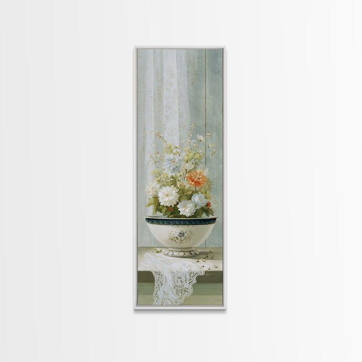 Old Enamel Basin Filled Framed Canvas Print, Laundry Room Art, Luxury Decor, Living Room Decor, Clean, Digital Wall Art, LRA-1x3-20