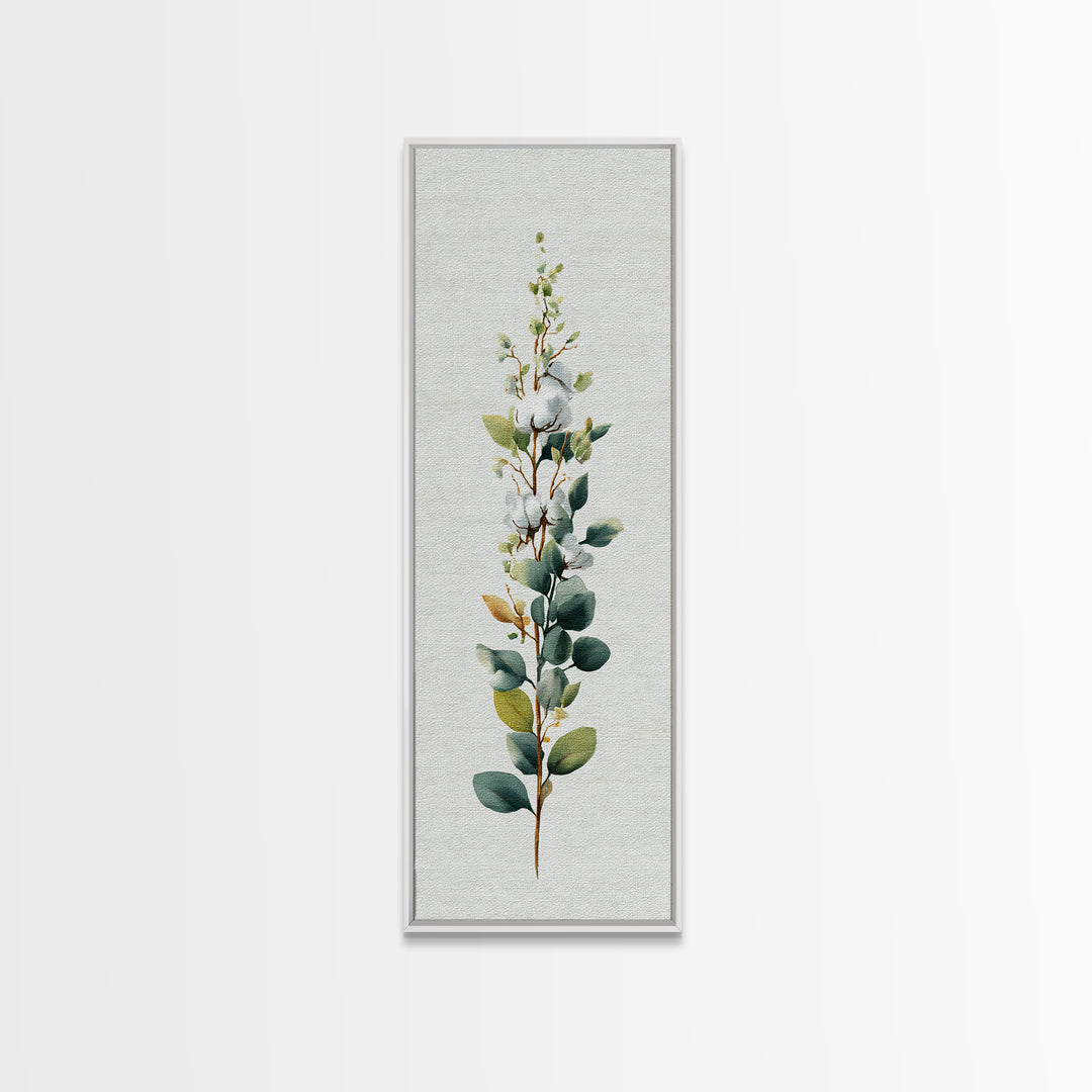 Sunlit White Towels and Eucalyptus Branch Canvas Print, Laundry Room Art, Digital Art, Living Room Decor, Watercolor Art, Clean, LRA-1x3-23