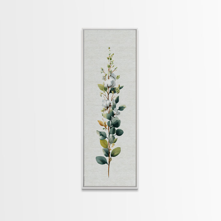 Sunlit White Towels and Eucalyptus Branch Canvas Print, Laundry Room Art, Digital Art, Living Room Decor, Watercolor Art, Clean, LRA-1x3-23