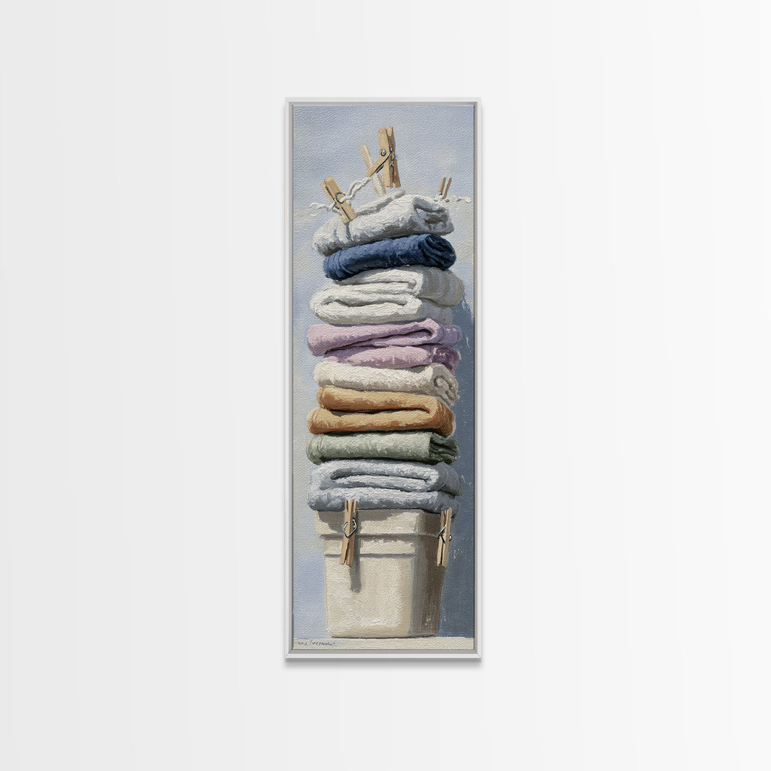 Basket of Folded Towels Canvas Print, Laundry Room Art, Downloadable Art, Living Room Decor, Fine Art, Clean, Boho Decor, LRA-1x3-26