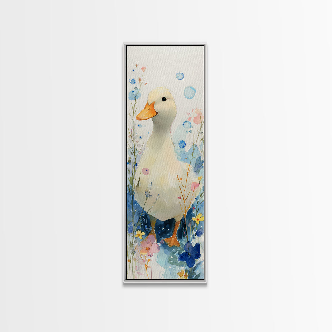 Duck and Bubbles Whimsical Watercolor Canvas Print, Laundry Room Art, Living Room Decor, Oil Painting, Clean, LRA-1x3-27