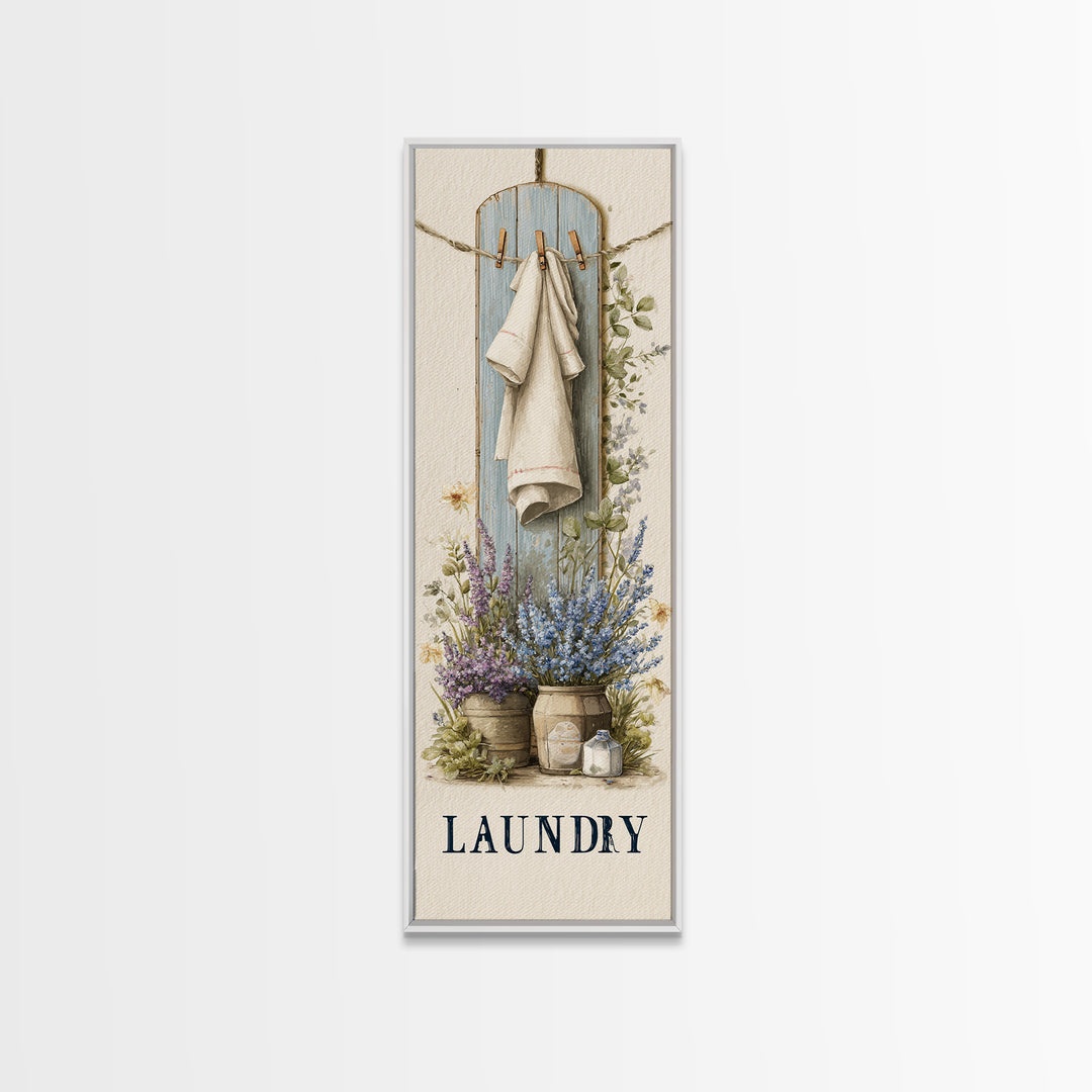 Farmhouse Laundry Sign Ornament Without Words Framed Canvas Print, Laundry Room Art, Oil Painting, Living Room Decor, Clean, LRA-1x3-31