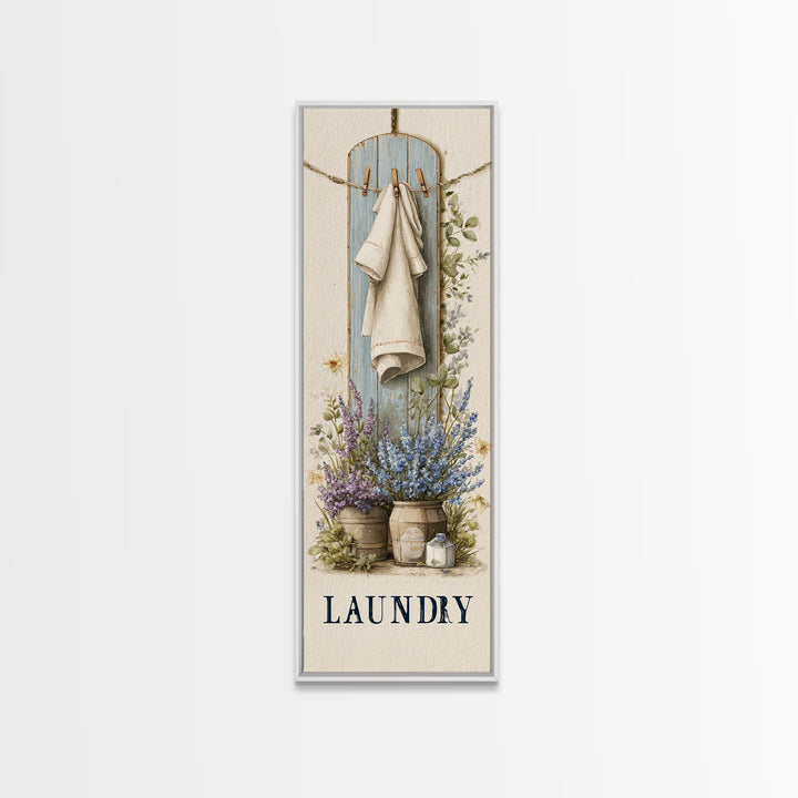 Farmhouse Laundry Sign Ornament Without Words Framed Canvas Print, Laundry Room Art, Oil Painting, Living Room Decor, Clean, LRA-1x3-31