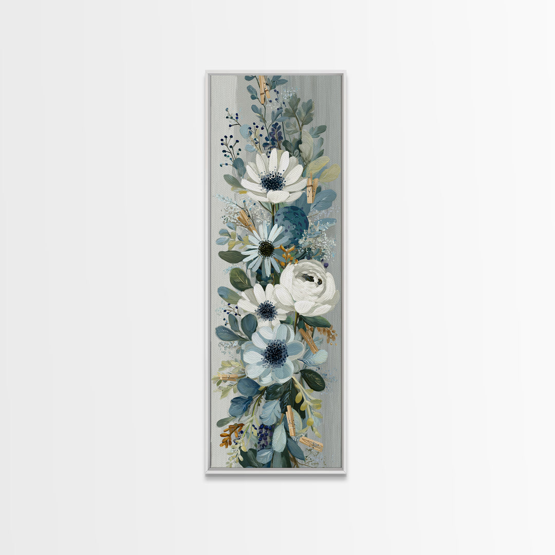 Clothespin Bouquet in Folk Art Style Canvas Print, Laundry Room Art, Textured Painting, Living Room Decor, Fine Art, Clean, LRA-1x3-32
