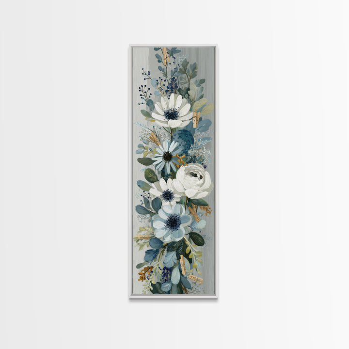 Clothespin Bouquet in Folk Art Style Canvas Print, Laundry Room Art, Textured Painting, Living Room Decor, Fine Art, Clean, LRA-1x3-32