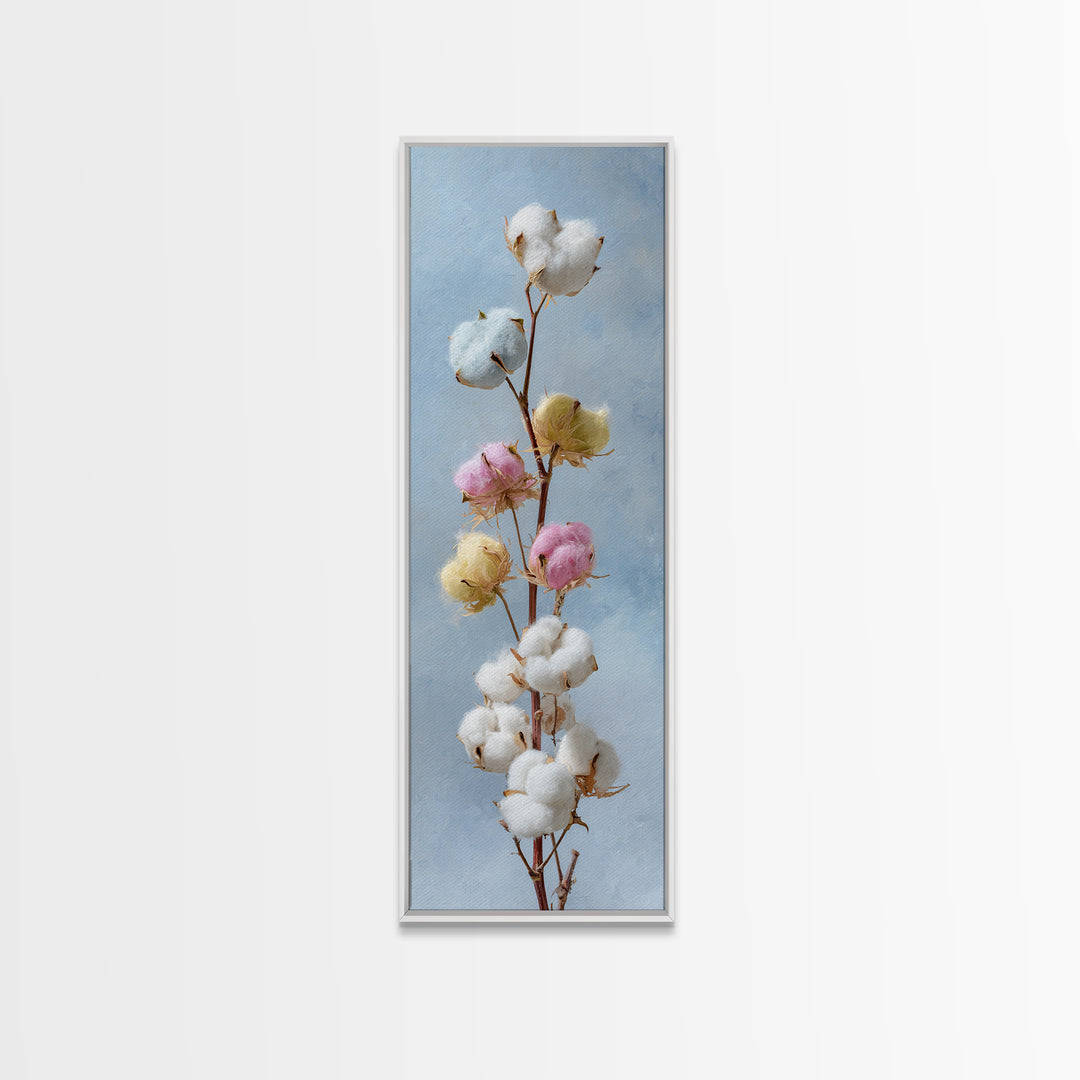 Fresh Cotton Branch Botanical Study Canvas Print, Laundry Room Art, Digital Print, Living Room Decor, Watercolor Art, Clean, LRA-1x3-43