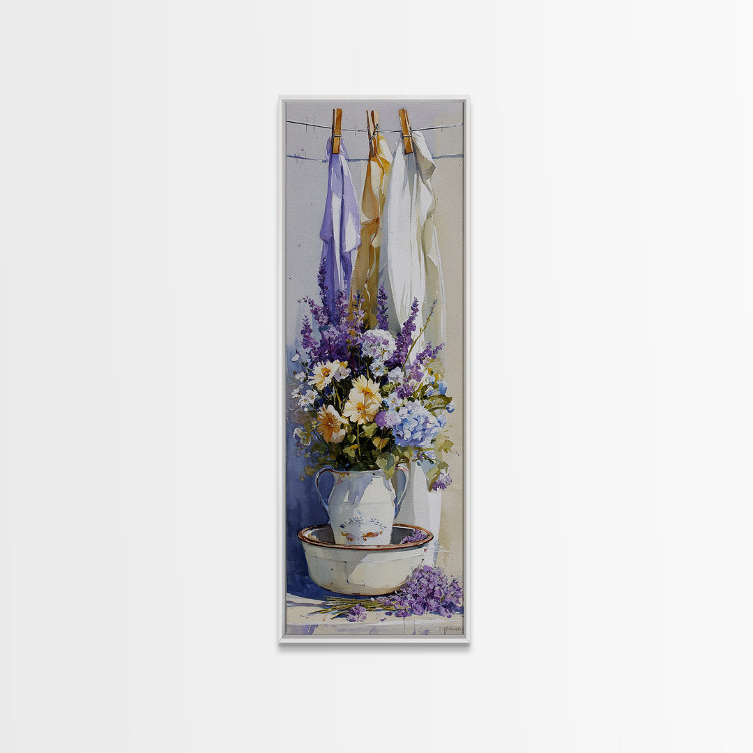 Old Enamel Basin Filled Canvas Print, Laundry Room Art, Living Room Decor, Oil Painting, Clean, Farmhouse Decor, LRA-1x3-44