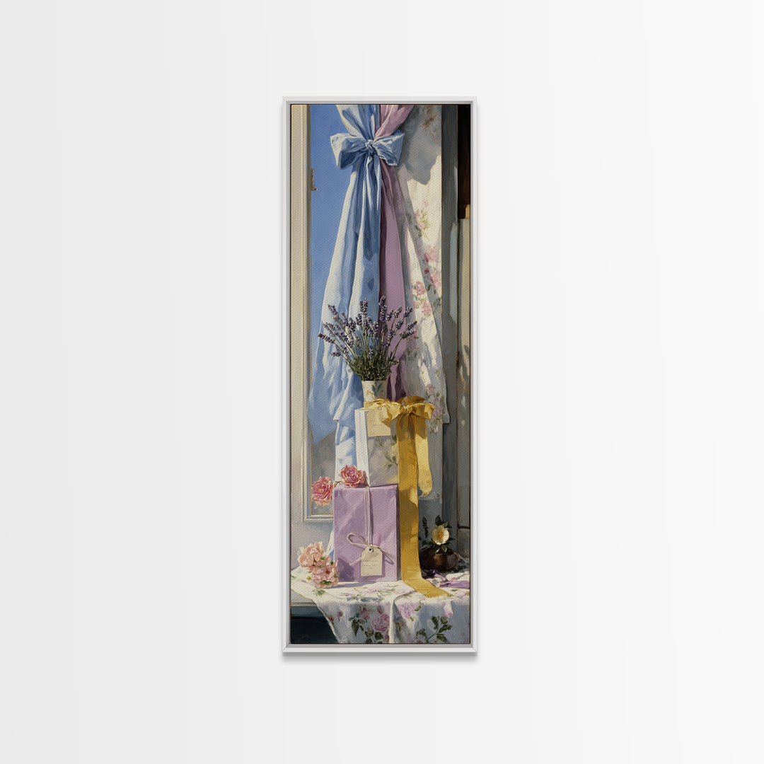 Lavender Sachet and Ribbon Still Life Canvas Print, Laundry Room Art, Rustic Home Decor, Living Room Decor, Fine Art, Clean, LRA-1x3-5