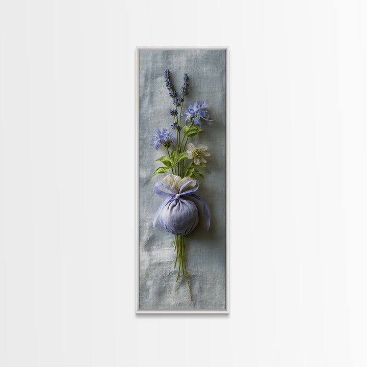 Lavender Sachet and Ribbon Still Life Framed Canvas Print, Laundry Room Art, Modern Decor, Living Room Decor, Fine Art, Clean, LRA-1x3-53