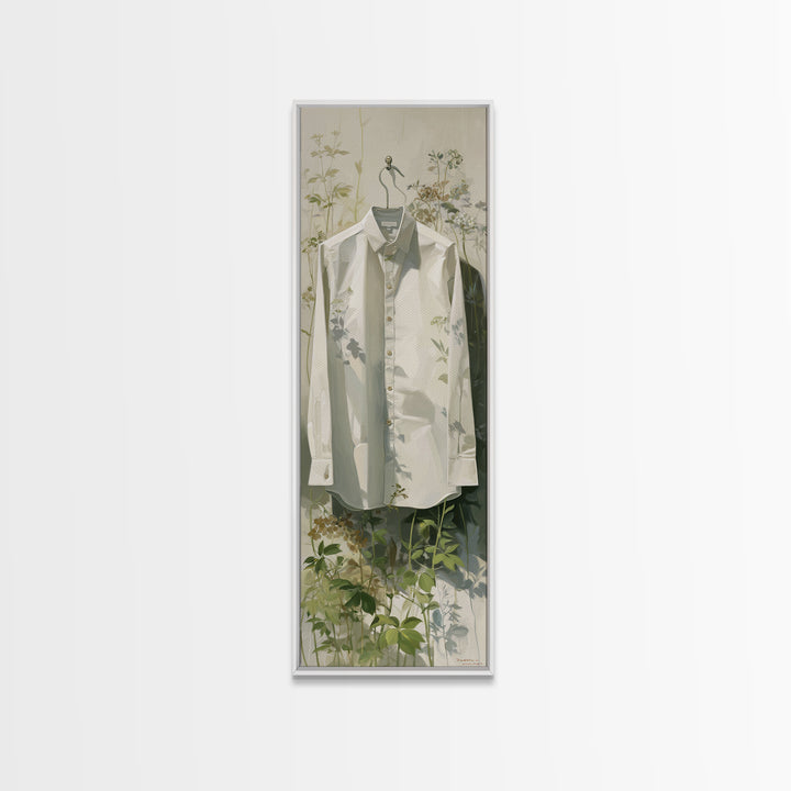 White Shirt on Hanger Canvas Print, Laundry Room Art, Fine Art Print, Living Room Decor, Fine Art, Clean, Painting, Digital Art, LRA-1x3-57