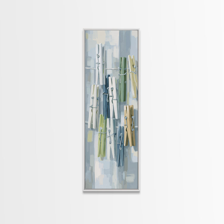 Cheerful Clothespins Arranged as Pattern Framed Canvas Print, Laundry Room Art, Printable Art, Living Room Decor, Clean, LRA-1x3-64