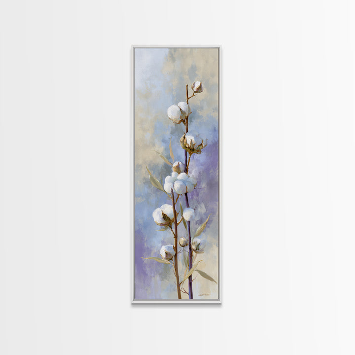 Fresh Cotton Branch Botanical Study Framed Canvas Print, Laundry Room Art, Gallery Wall Prints, Living Room Decor, Clean, LRA-1x3-91