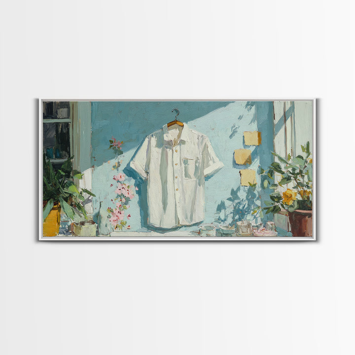 White Shirt on Hanger Canvas Print, Laundry Room Art, Contemporary Art, Living Room Decor, Fine Art, Clean, Farmhouse Decor, LRA-2x1-17