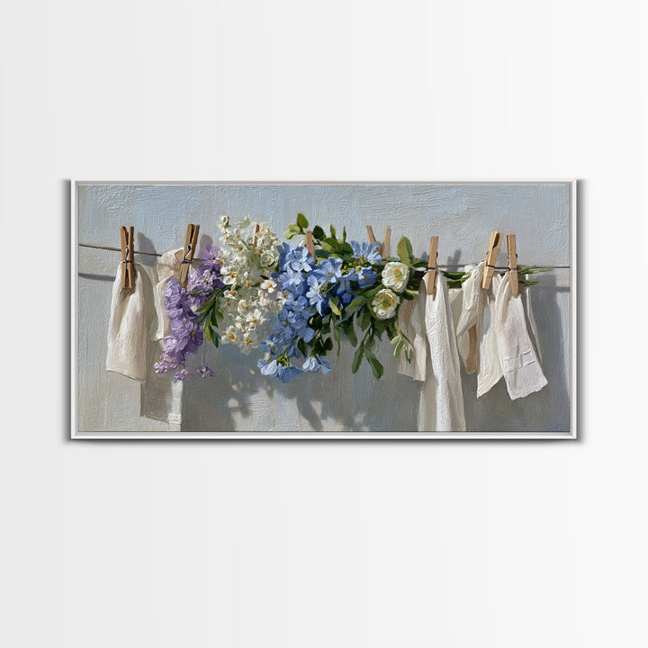 Clothespin Bouquet in Folk Art Style Framed Canvas Print, Laundry Room Art, Wall Decor, Living Room Decor, Fine Art, Clean, LRA-2x1-40