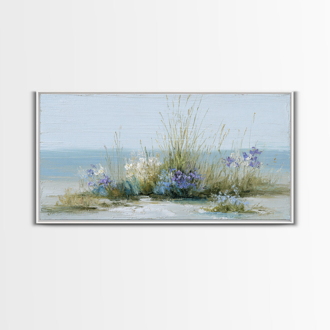 Fresh Air Meadow Landscape for Clean Mood Framed Canvas Print, Laundry Room Art, Oil Painting, Living Room Decor, Clean, LRA-2x1-43