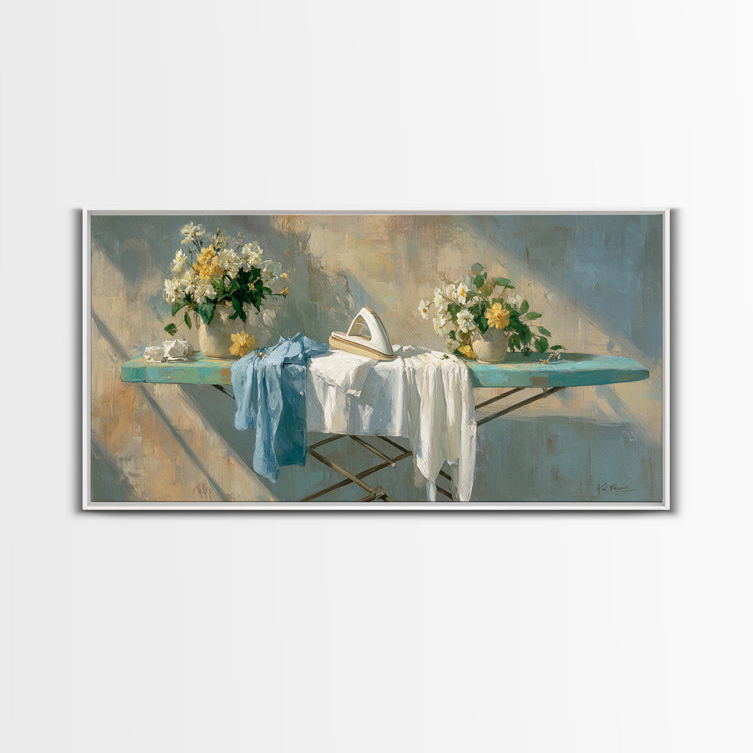 Ironing Board Still Life Canvas Print, Laundry Room Art, Textured Painting, Living Room Decor, Fine Art, Clean, New Home Gift, LRA-2x1-44