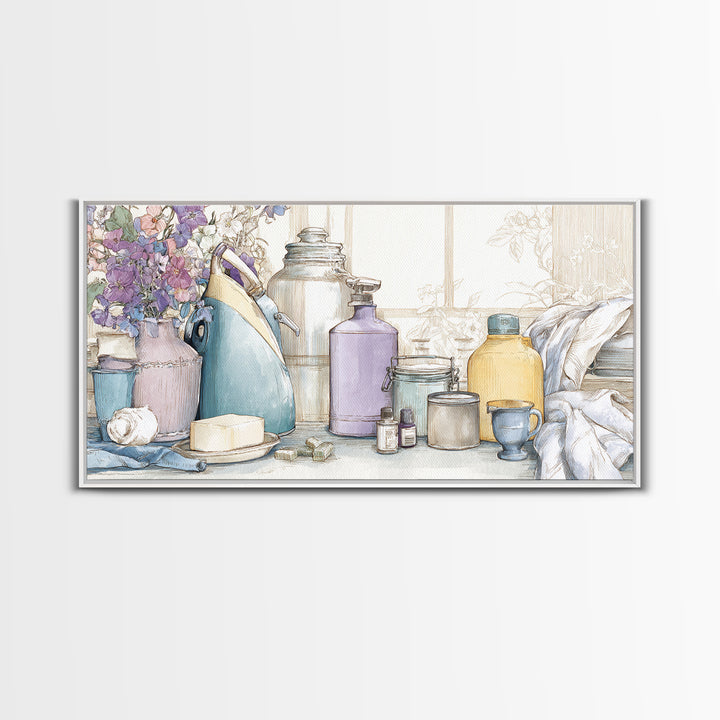 Retro Iron Illustration Canvas Print, Laundry Room Art, Digital Print, Living Room Decor, Oil Painting, Clean, Custom Wall Art, LRA-2x1-53