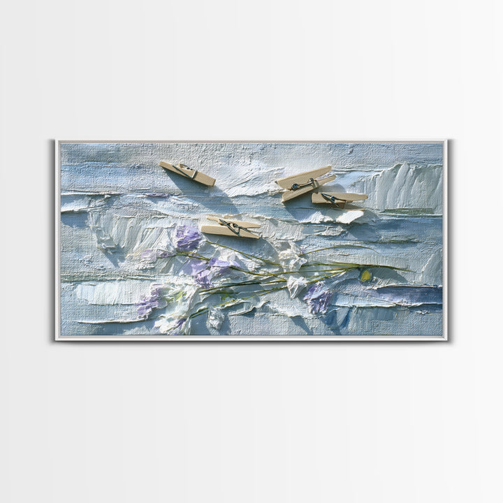 Linen Texture Abstract Framed Canvas Print, Laundry Room Art, Oil Painting, Living Room Decor, Abstract Art, Clean, LRA-2x1-56
